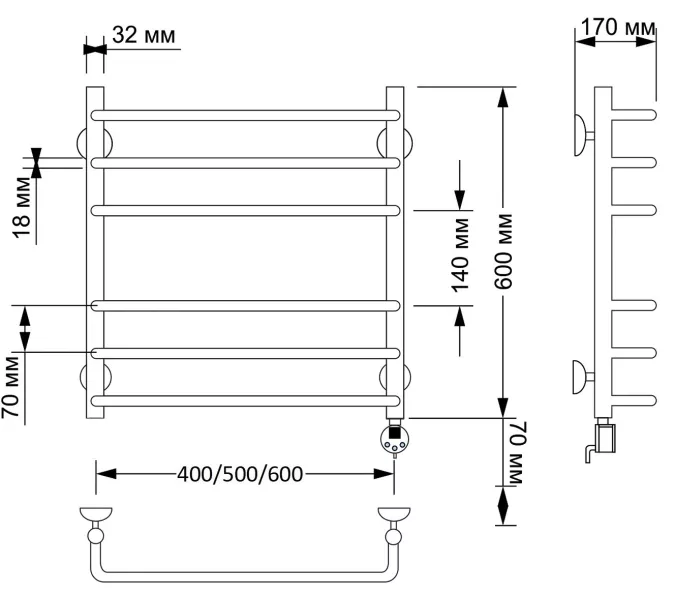 Полотенцесушитель латунный Secado Мерида 3 электрический L/R  бронза, Выбрать размер: 40х60, Ориентация: левая, изображение 5