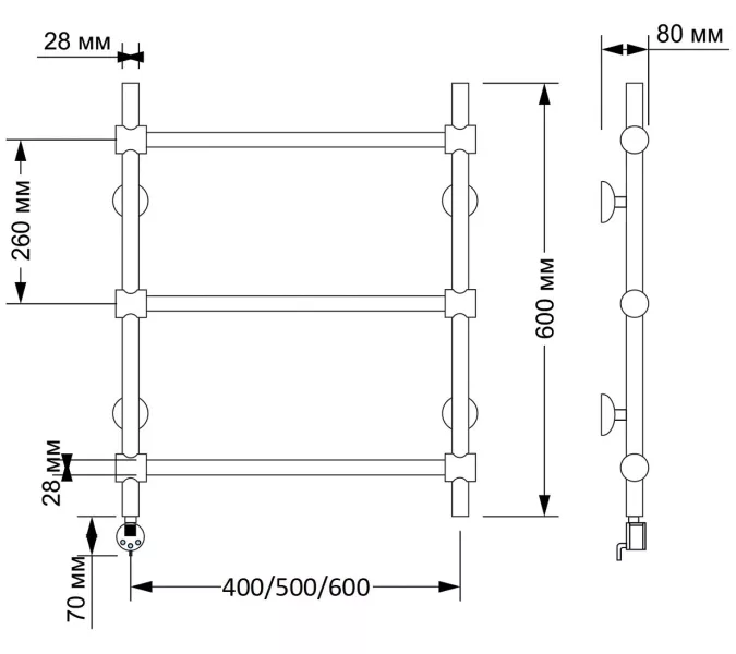 Полотенцесушитель латунный Secado Флоренция 2  электрический L/R  бронза, Выбрать размер: 40х60, Ориентация: левая, изображение 4