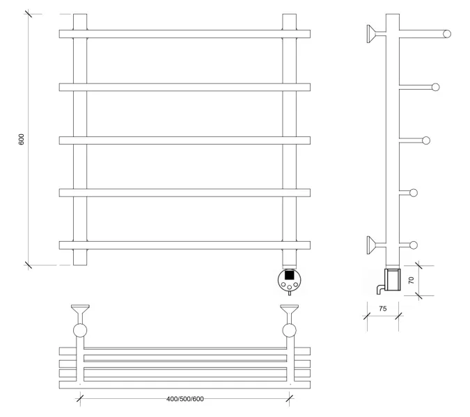 Полотенцесушитель латунный Secado Турин 6 , с полочкой , электрический L/R  бронза, Выбрать размер: 50х60, Ориентация: левая, изображение 5