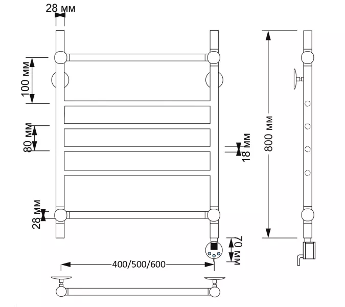 Полотенцесушитель латунный Secado Флоренция 4 электрический L/R  бронза, Выбрать размер: 40х60, Ориентация: левая, изображение 5