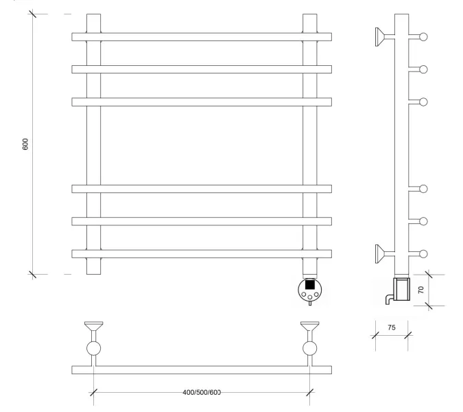 Полотенцесушитель латунный Secado Турин плюс ,электрический L/R  бронза, Выбрать размер: 50х60, Ориентация: левая, изображение 6