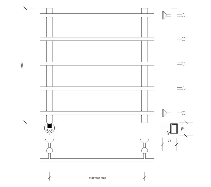 Полотенцесушитель латунный Secado Турин 1  электрический L/R  бронза, Выбрать размер: 50х60, Ориентация: левая, изображение 4