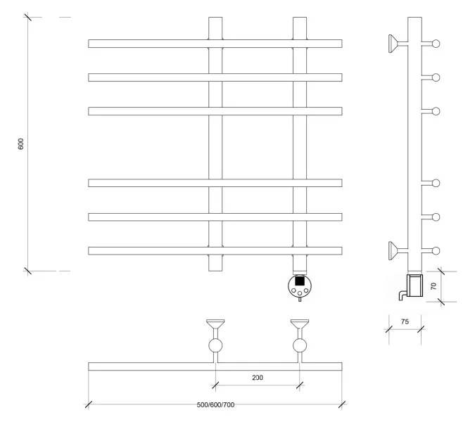 Полотенцесушитель латунный Secado Турин 3 , электрический L/R  бронза, Выбрать размер: 50х60, Ориентация: левая, изображение 5