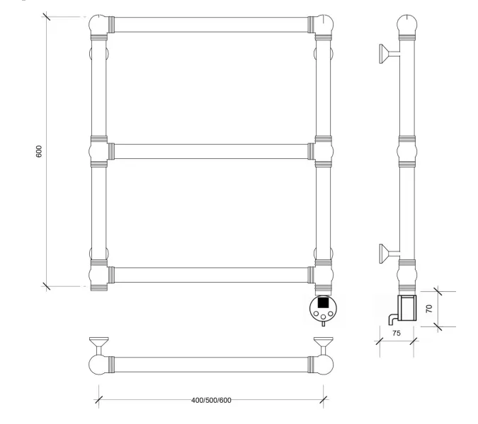 Полотенцесушитель латунный Secado Фалерони 1 электрический L/R  бронза, Выбрать размер: 40х60, Ориентация: левая, изображение 5