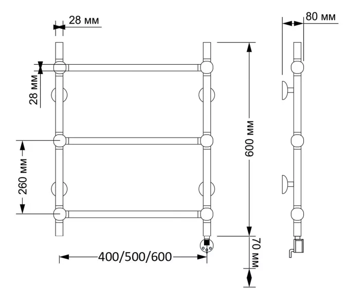 Полотенцесушитель латунный Secado Флоренция 1 электрический L/R  бронза, Выбрать размер: 40х60, Ориентация: левая, изображение 5