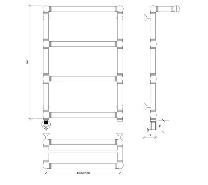Полотенцесушитель латунный Secado Фалерони 2 электрический L/R  бронза, Выбрать размер: 80х80, Ориентация: левая, изображение 4