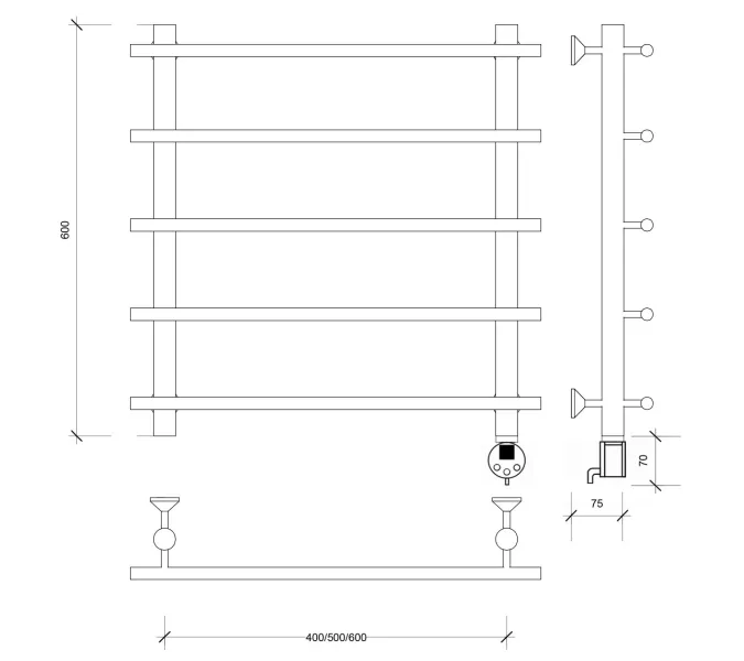 Полотенцесушитель латунный Secado Турин 1  электрический L/R  бронза, Выбрать размер: 50х60, Ориентация: левая, изображение 5