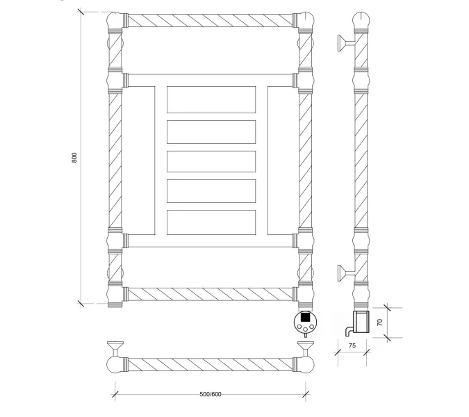 Полотенцесушитель латунный Secado Фалерони 3 Trenza  электрический L/R  бронза, Выбрать размер: 50х80, Ориентация: левая, изображение 5