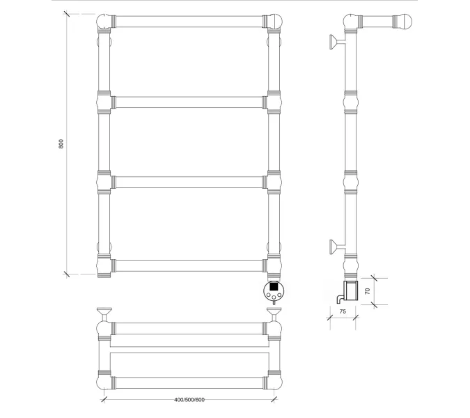 Полотенцесушитель латунный Secado Фалерони 2 электрический L/R  бронза, Выбрать размер: 80х80, Ориентация: левая, изображение 5