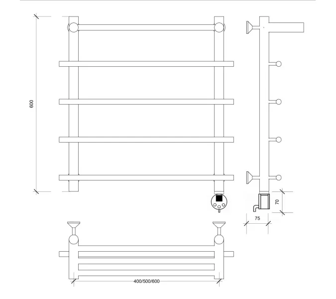 Полотенцесушитель латунный Secado Турин 1 СП , с полочкой, электрический L/R  бронза, Выбрать размер: 50х60, Ориентация: левая, изображение 6