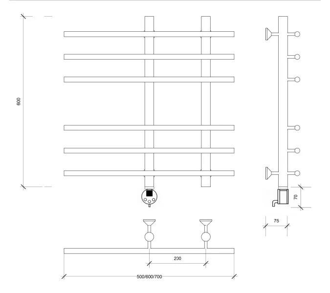 Полотенцесушитель латунный Secado Турин 3 , электрический L/R  бронза, Выбрать размер: 50х60, Ориентация: левая, изображение 4