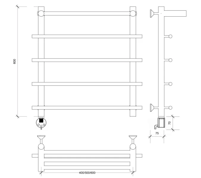 Полотенцесушитель латунный Secado Турин 1 СП , с полочкой, электрический L/R  бронза, Выбрать размер: 50х60, Ориентация: левая, изображение 5