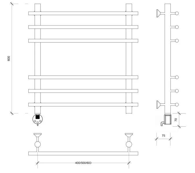 Полотенцесушитель латунный Secado Турин плюс ,электрический L/R  бронза, Выбрать размер: 50х60, Ориентация: левая, изображение 5