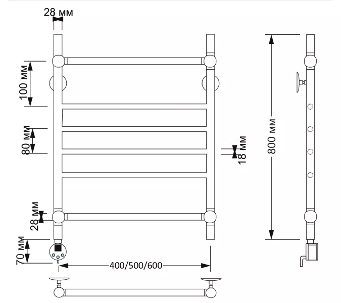Полотенцесушитель латунный Secado Флоренция 4 электрический L/R  бронза, Выбрать размер: 40х60, Ориентация: левая, изображение 4