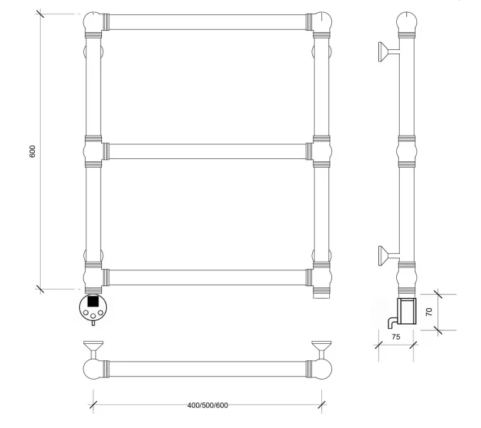 Полотенцесушитель латунный Secado Фалерони 1 электрический L/R  бронза, Выбрать размер: 40х60, Ориентация: левая, изображение 4