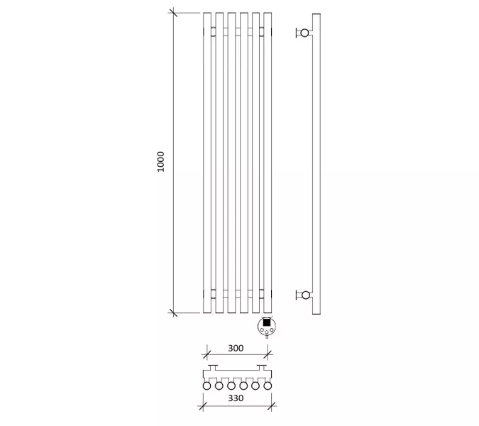 Дизайн-радиатор Secado Бергамо плюс 6  электрический L/R черный матовый, Выбрать размер: 33х100, Ориентация: левая, изображение 5