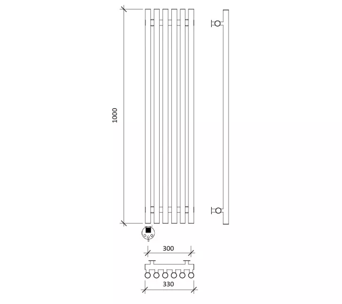 Дизайн-радиатор Secado Бергамо плюс 6  электрический L/R черный матовый, Выбрать размер: 33х100, Ориентация: левая, изображение 4