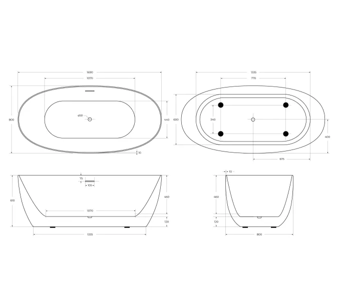 Акриловая ванна BELBAGNO BB414-1700-800, изображение 8