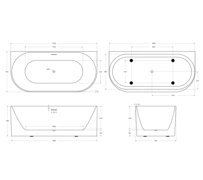 Акриловая ванна BELBAGNO BB412-1700-800, пристенная, Выбрать цвет: Белый, изображение 9