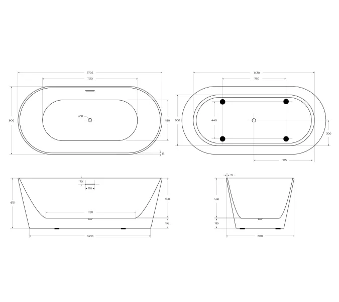 Акриловая ванна BELBAGNO BB416-1700-800, изображение 5