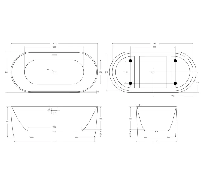 Акриловая ванна BELBAGNO BB411-1700-800, Выбрать цвет: Белый, изображение 12