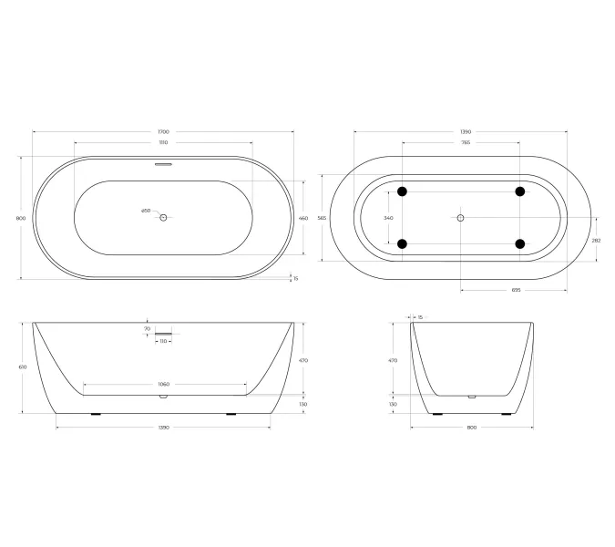 Акриловая ванна BELBAGNO BB413-1700-800-MATT, Выбрать цвет: Белый матовый, изображение 9