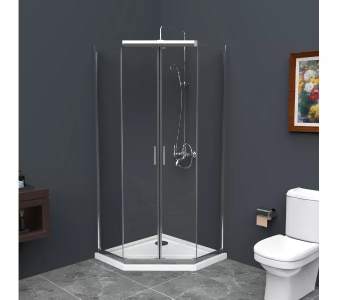 Душевой уголок BelBagno UNO-195-P-2-90/100-C-Cr, Цвет стекла: Прозрачный, Цвет профиля: Хром, Выбрать размер: 90х90