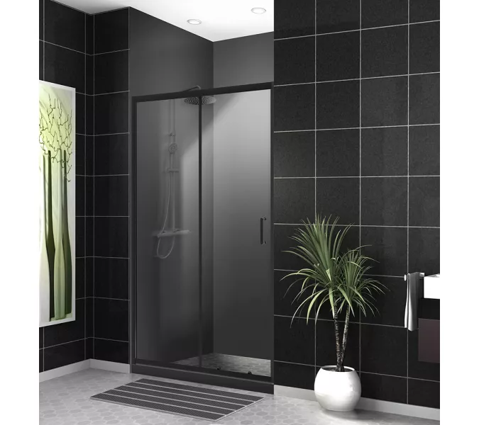 Душевая дверь BelBagno UNO-195-BF-1-C-NERO, Цвет стекла: Прозрачный, Цвет профиля: Черный, Выбрать размер: 110