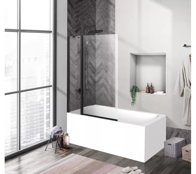 Душевая шторка на ванну BelBagno UNO-V-11-100/150-C-NERO, Цвет стекла: Прозрачный, Цвет профиля: Черный, Выбрать размер: 100х150