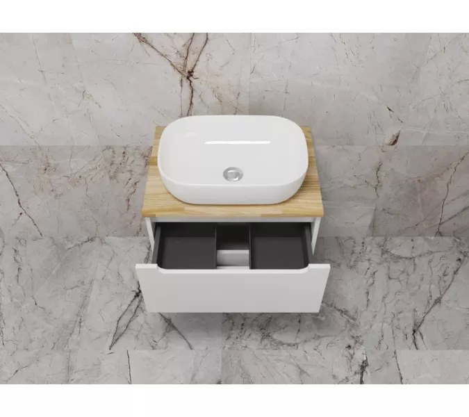 Тумба подвесная "Бали " 2 ящика со столешницей БЕЛЫЙ СОФТ, Выбрать размер: 60, изображение 5