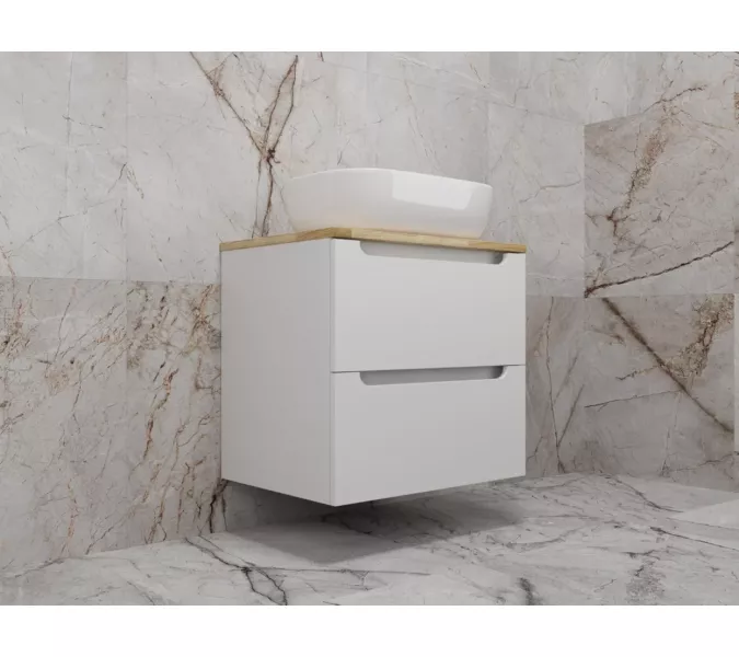 Тумба подвесная "Бали " 2 ящика со столешницей БЕЛЫЙ СОФТ, Выбрать размер: 60, изображение 3