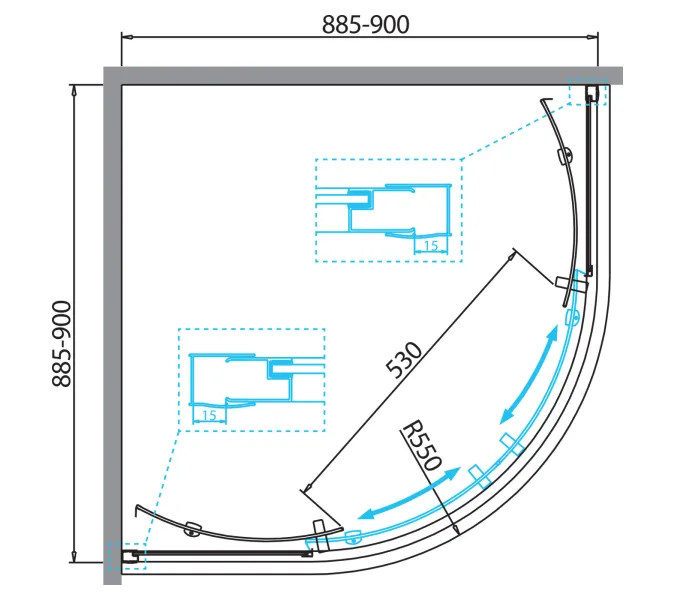 Душевой уголок BelBagno DUE-R-2-90/80-C-Cr, Цвет стекла: Прозрачный, Цвет профиля: Хром, Выбрать размер: 90х90, изображение 3