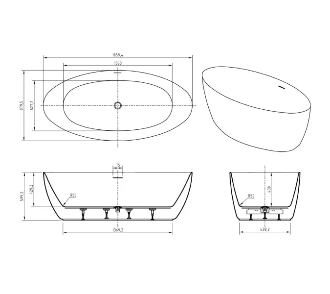 Акриловая ванна BELBAGNO BB707-1860-880, изображение 8