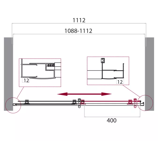 Душевая дверь BelBagno UNO-195-BF-1-110-CH-CR, Цвет стекла: Матовое рифленое, Цвет профиля: Хром, Выбрать размер: 110, изображение 4