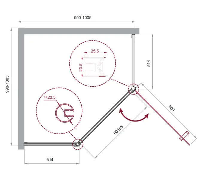 Душевой уголок BelBagno UNO-195-P-1/-C-NERO, Цвет стекла: прозрачное, Цвет профиля: Черный, Выбрать размер: 100х100, изображение 2