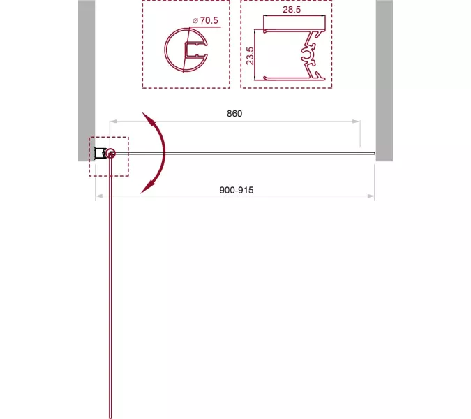 Душевая шторка на ванну BelBagno UNO-V-1-90/150-C-NERO, Цвет стекла: прозрачное, Цвет профиля: Черный, Выбрать размер: 90х150, изображение 2