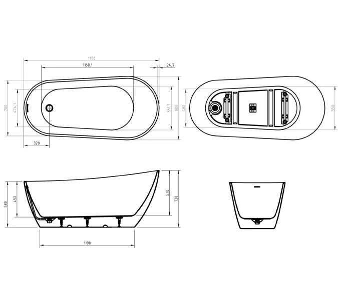 Акриловая ванна BELBAGNO BB704-1700-800-K, изображение 8