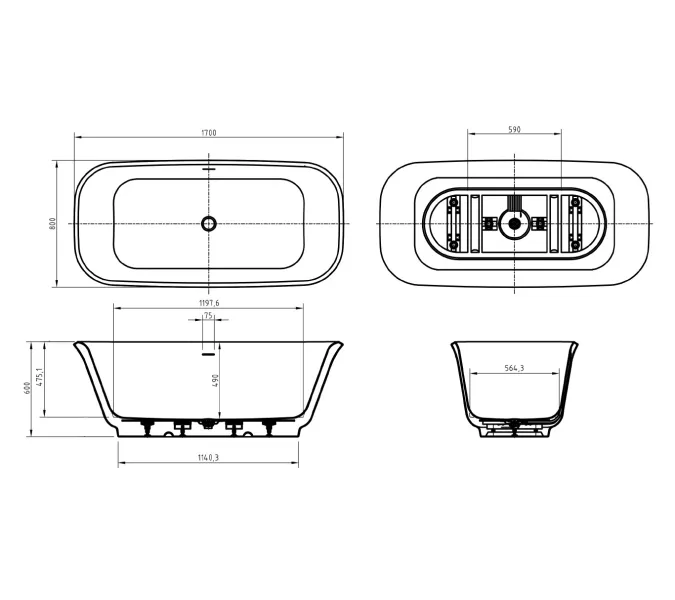 Акриловая ванна BELBAGNO DUE BB702-1700-800-K, изображение 8