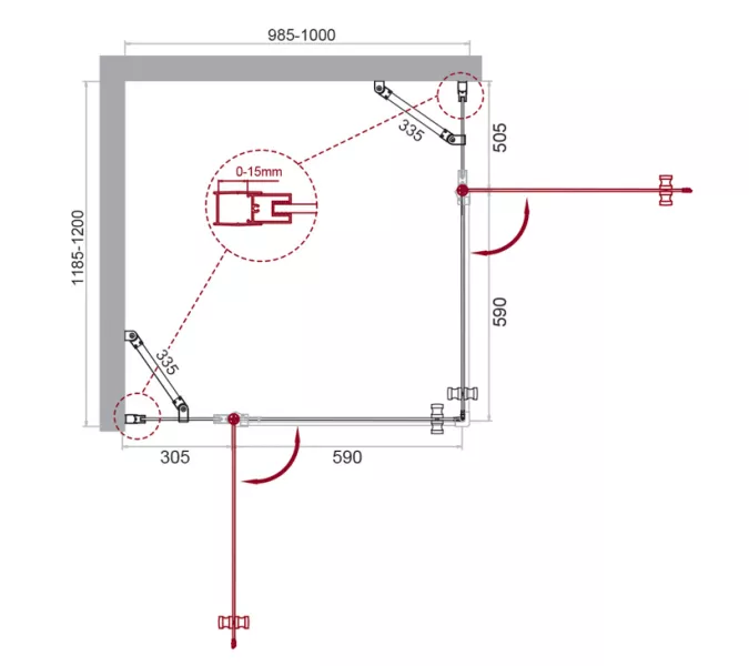 Душевой уголок BelBagno ETNA-AH-22-/-C-Cr, Цвет стекла: прозрачное, Цвет профиля: Хром, Выбрать размер: 100х120, изображение 10