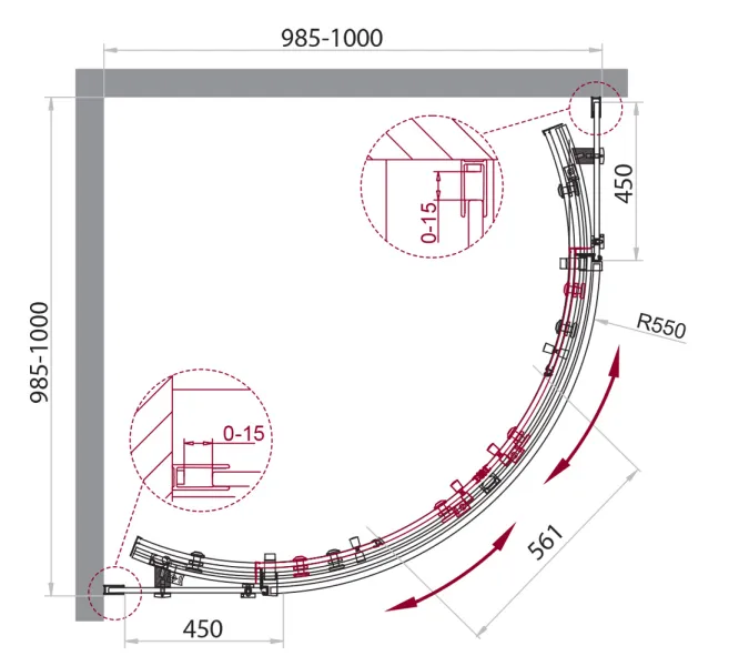 Душевой уголок BelBagno ACQUA-R-2/C-Cr, Цвет стекла: прозрачное, Цвет профиля: Хром, Выбрать размер: 100х100, изображение 2
