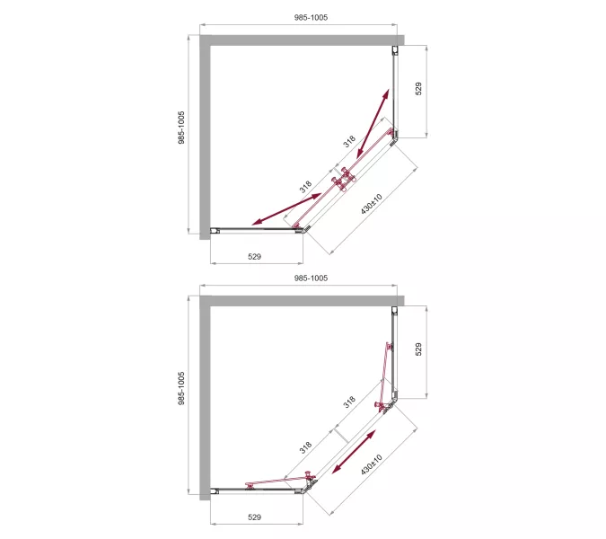 Душевой уголок BelBagno UNO-195-P-2-90/100-C-Cr, Цвет стекла: Прозрачный, Цвет профиля: Хром, Выбрать размер: 90х90, изображение 2