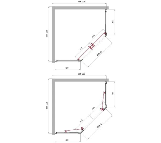 Душевой уголок BelBagno UNO-195-P-2-90-C-NERO, Цвет стекла: Прозрачный, Цвет профиля: Черный, Выбрать размер: 90х90, изображение 2