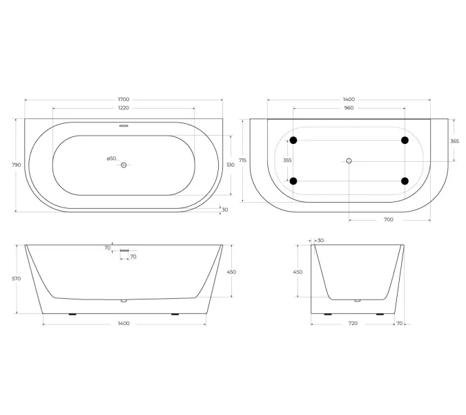 Акриловая ванна BELBAGNO BB710, Выбрать размер: 170х80, изображение 7