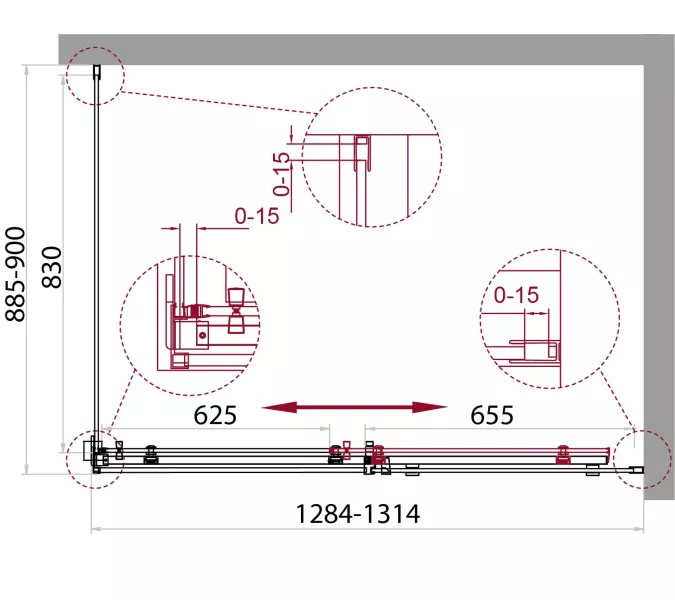 Душевой уголок BelBagno ACQUA-AH-1/-C-NERO, Цвет стекла: прозрачное, Цвет профиля: Черный, Выбрать размер: 130х90, изображение 3