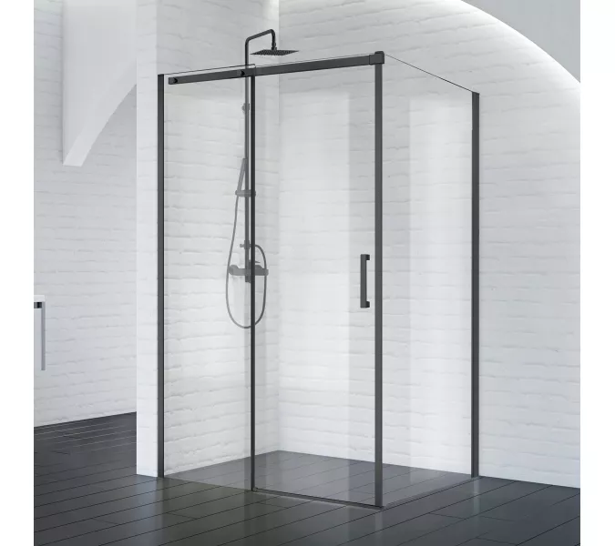 Душевой уголок BelBagno ACQUA-AH-1/-C-NERO, Цвет стекла: прозрачное, Цвет профиля: Черный, Выбрать размер: 130х90, изображение 2