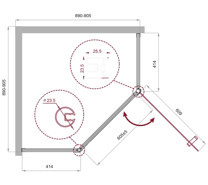 Душевой уголок BelBagno UNO-195-P-1-90-CH-CR, Цвет стекла: Матовое рифленое, Цвет профиля: Хром, Выбрать размер: 90х90, изображение 4