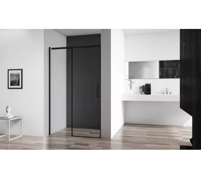 Душевая дверь BelBagno ACQUA-BF-1/-C-NERO, Цвет стекла: прозрачное, Цвет профиля: Черный, Выбрать размер: 120, изображение 2