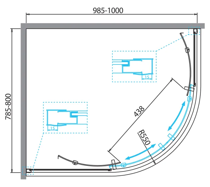 Душевой уголок BelBagno DUE-RH-2, Цвет стекла: Прозрачный, Цвет профиля: Хром, Выбрать размер: 100х80, изображение 3