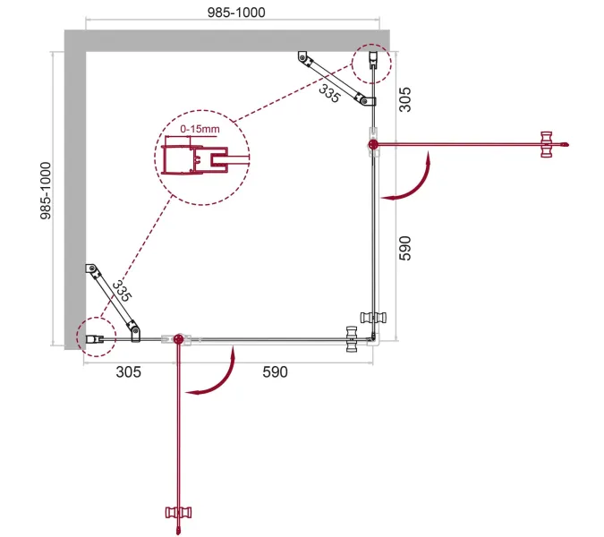 Душевой уголок BelBagno ETNA-A-22-/C-Cr, Цвет стекла: прозрачное, Цвет профиля: Хром, Выбрать размер: 100х100, изображение 10