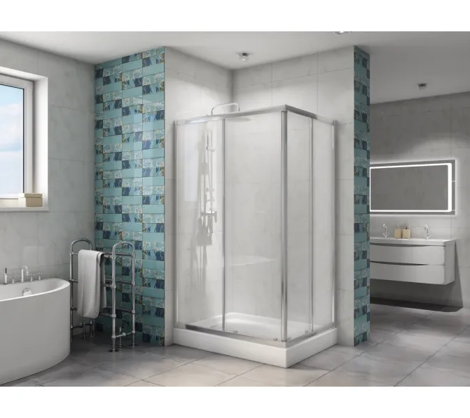 Душевой уголок BelBagno DUE-AH-2, Цвет стекла: Прозрачный, Цвет профиля: Хром, Выбрать размер: 100х80
